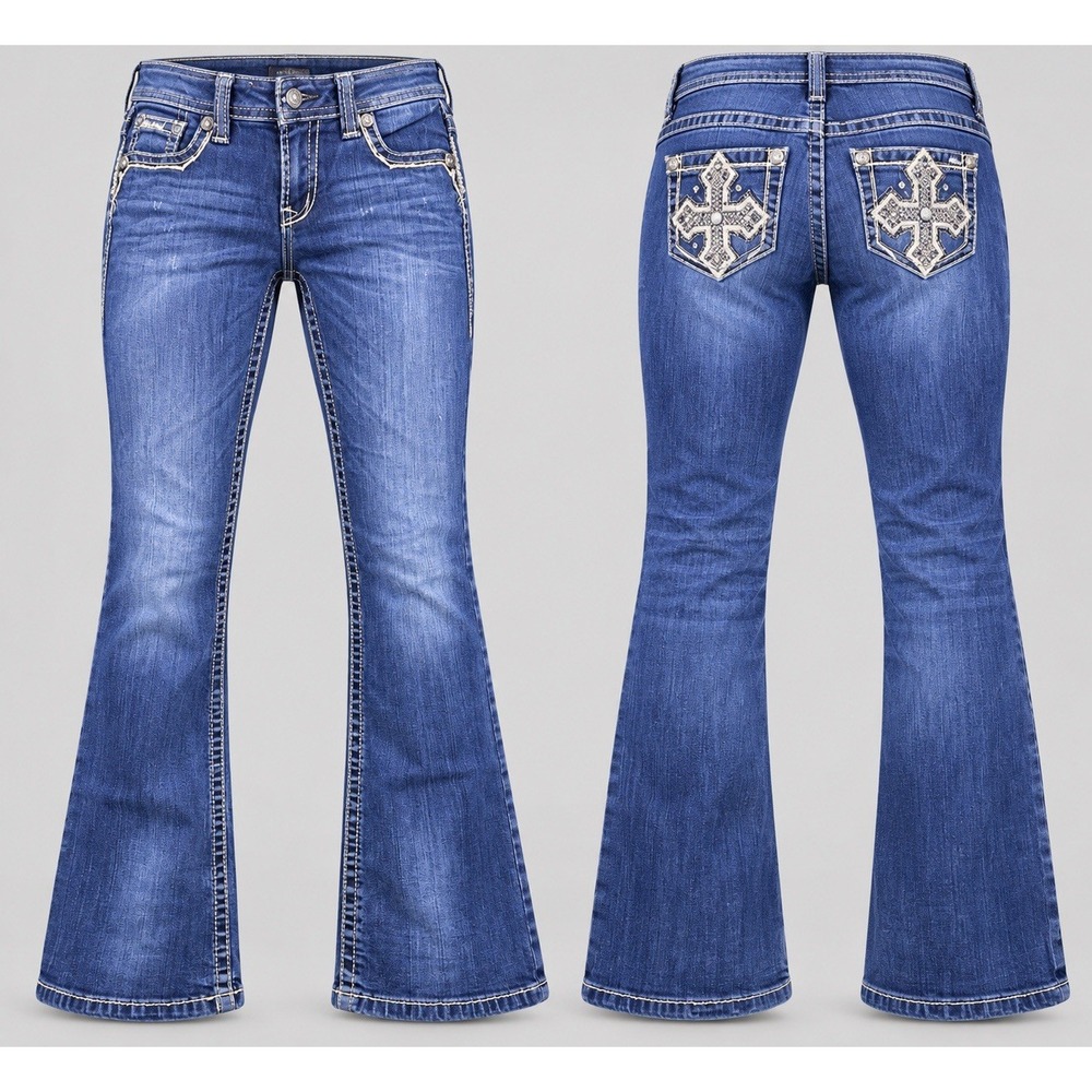 Ariat jeans women 26Rx30.5 Ruby low rise boot embroidered cross rhinestones